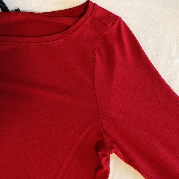 Eileen Fisher viscose / Lycra jersey bateau neck long sleeve top cardinal red - Picture 5 of 10